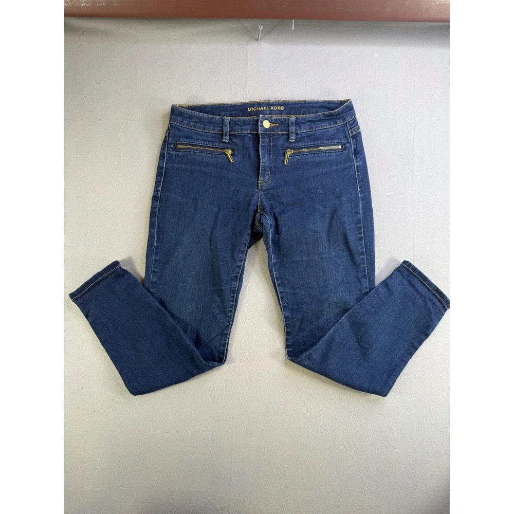 MICHAEL KORS Skinny Fit Jeans Zipper Accents Mid Rise Blue Denim Size 6